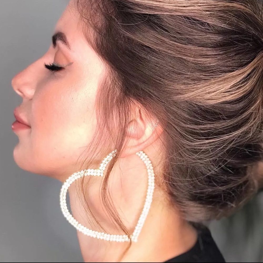 💎279💎 Big Heart Crystal‎ Hoop Earrings Women's Geometric Rhinestone Earrings